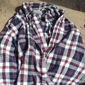 Men's Plaid Long Sleeve Shirt - Blue, Red, and White